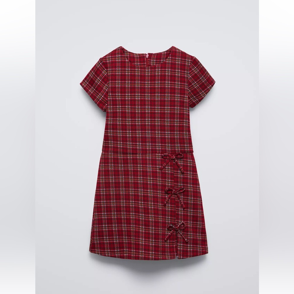 Zara Plaid Short Jumpsuit with Bow Accents